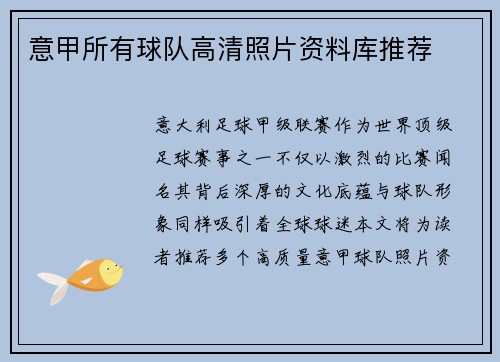 意甲所有球队高清照片资料库推荐