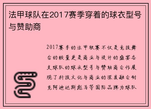 法甲球队在2017赛季穿着的球衣型号与赞助商